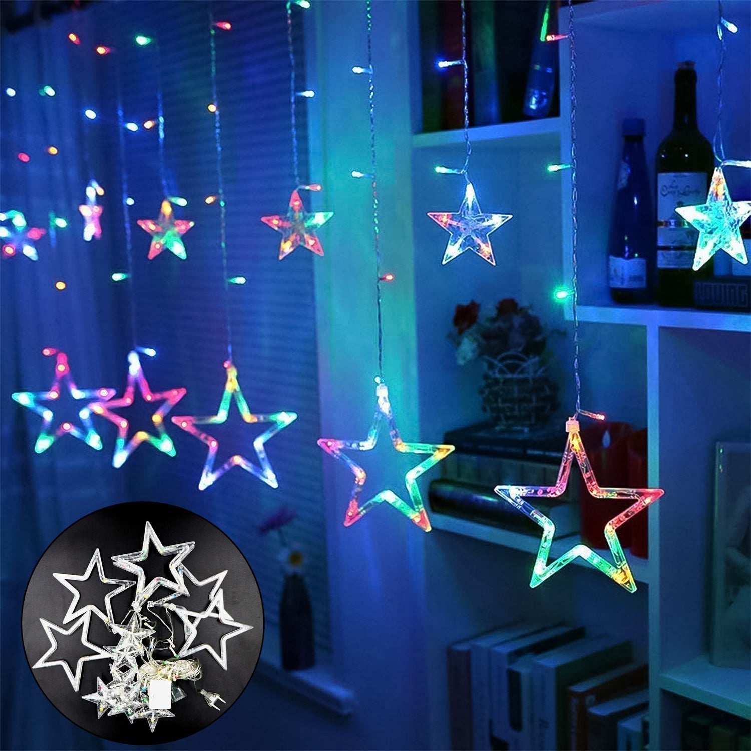 12 Stars LED Curtain String Lights with 8 Flashing Modes for Home Decoration, Diwali & Wedding LED Christmas Light Indoor and Outdoor Light ,Festival Decoration (Multicolor / With Box)