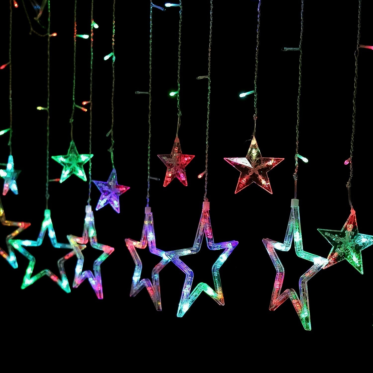 12 Stars LED Curtain String Lights with 8 Flashing Modes for Home Decoration, Diwali & Wedding LED Christmas Light Indoor and Outdoor Light ,Festival Decoration (Multicolor / With Box)