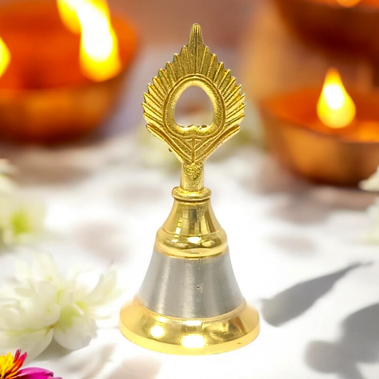 Brass and Steel Temple Ghanti (Pooja Bell) – Decorative Spiritual Accessory