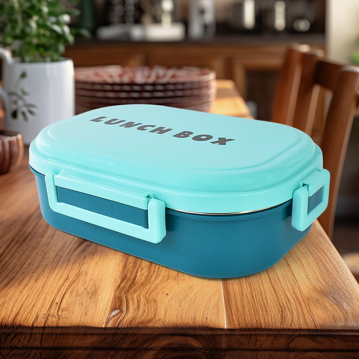 3 in 1 Spicy Bite Stainless Steel Lunch Box With Plastic Small Box & Spoon (1 Set)