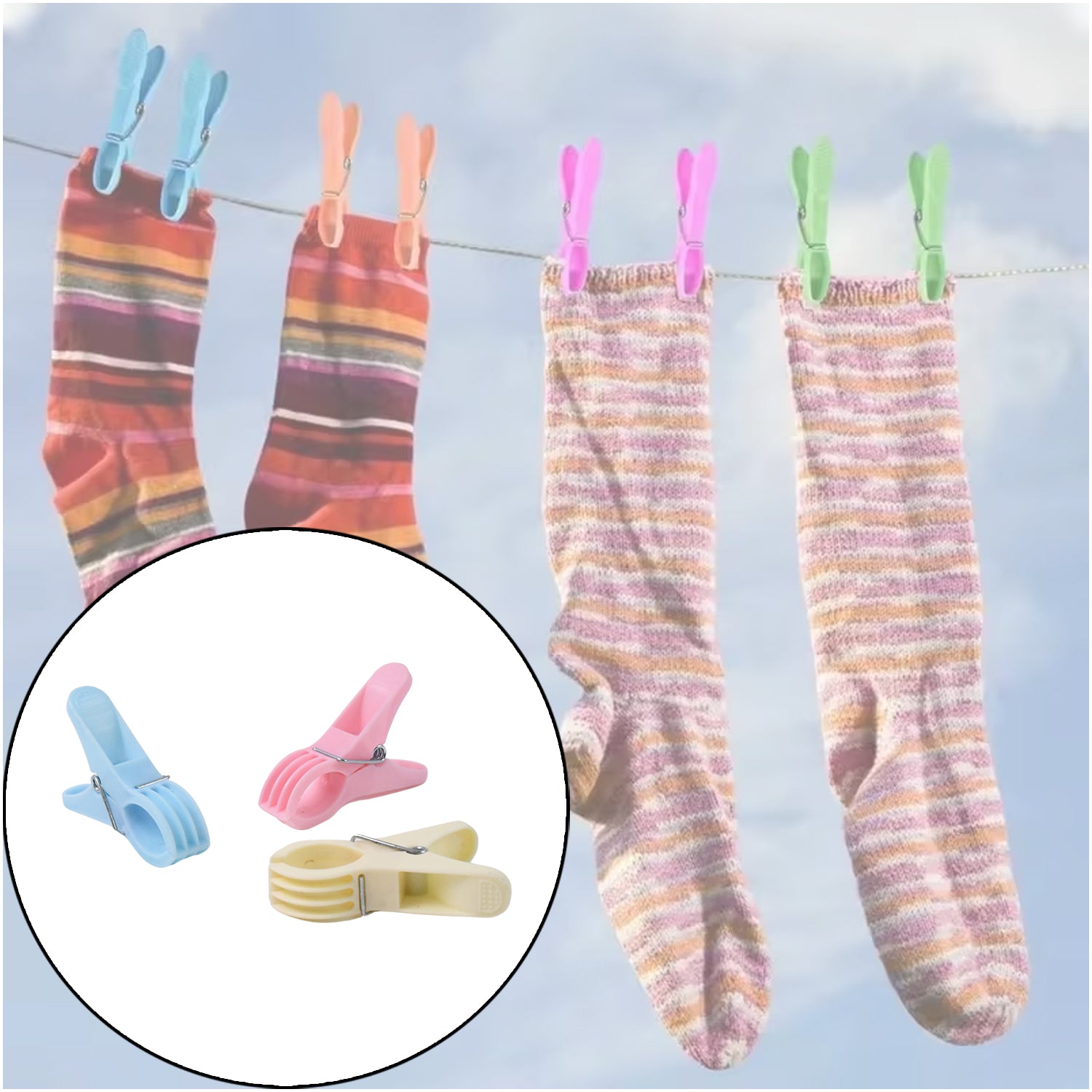 Plastic Cloth Clips (Multicolour) - Pack of 12