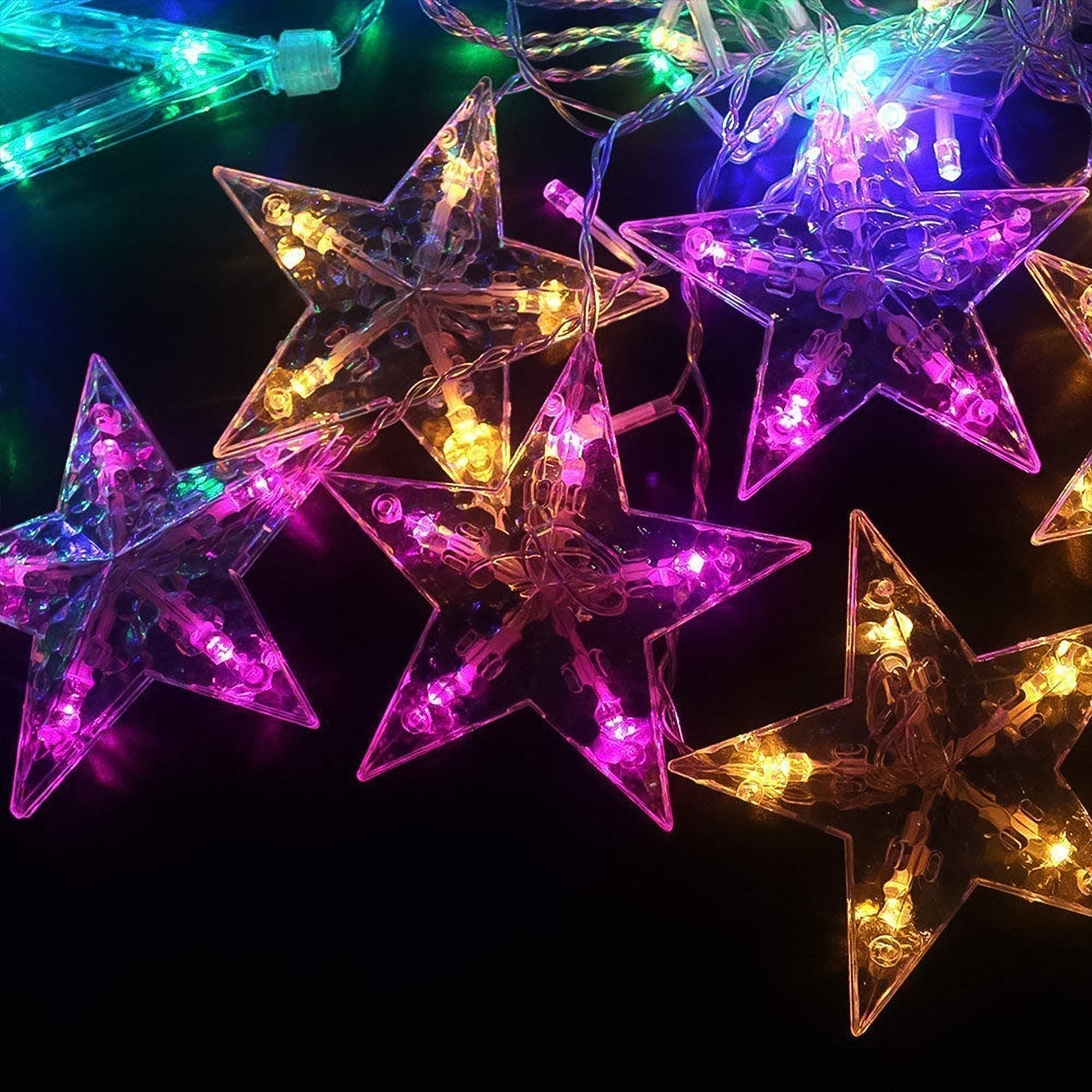 12 Stars LED Curtain String Lights with 8 Flashing Modes for Home Decoration, Diwali & Wedding LED Christmas Light Indoor and Outdoor Light ,Festival Decoration (Multicolor / With Box)
