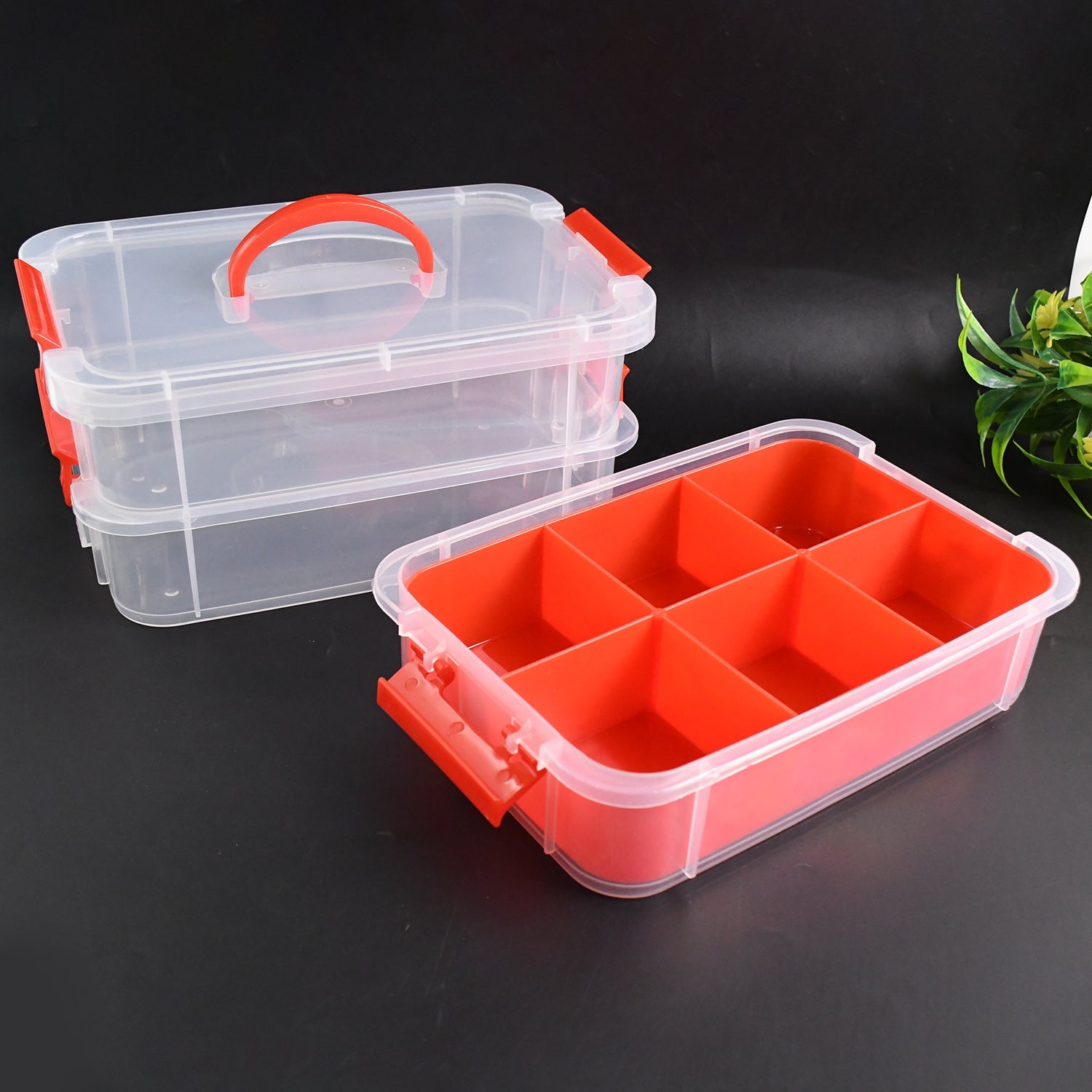 3-Layer Multi-Purpose Transparent Plastic Storage Carry Box with Handle