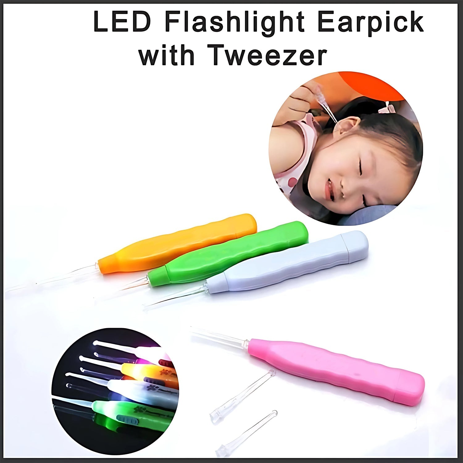 White LED Flashlight Earpick with Tweezer (1 Pc)