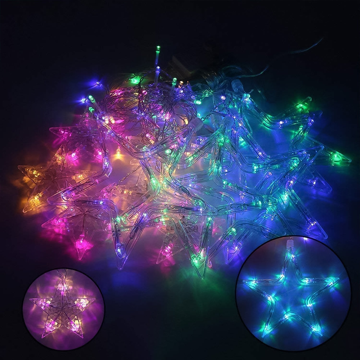 12 Stars LED Curtain String Lights with 8 Flashing Modes for Home Decoration, Diwali & Wedding LED Christmas Light Indoor and Outdoor Light ,Festival Decoration (Multicolor / With Box)