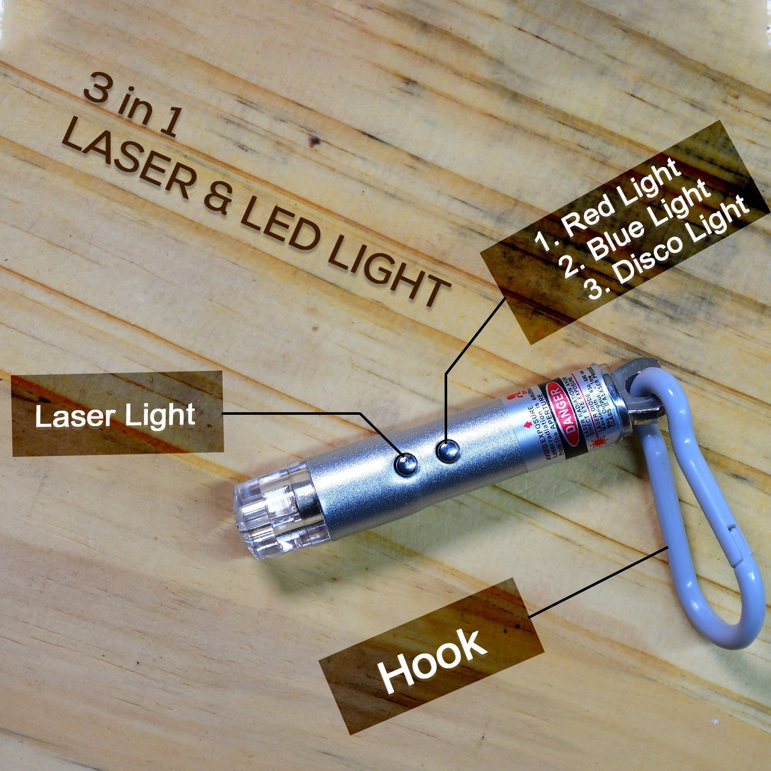 3 in1 Laser Light, LED Flashlight + Torch Keychain + Laser Pointer