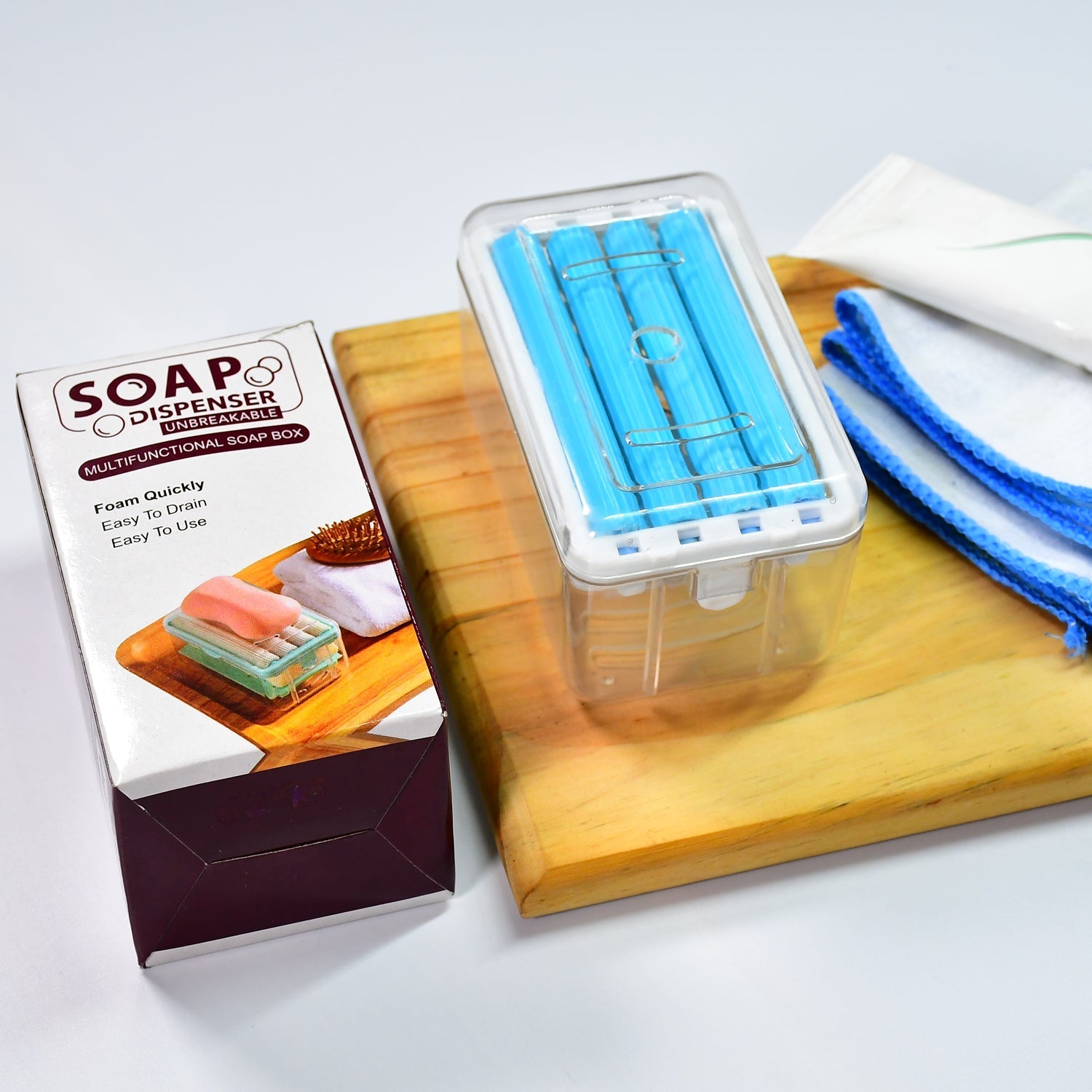 2-in-1 Portable Soap Dish & Dispenser – Multifunctional Soap Holder with Roller & Drain Holes for Bathroom, Kitchen, Home Use (1 Pc)