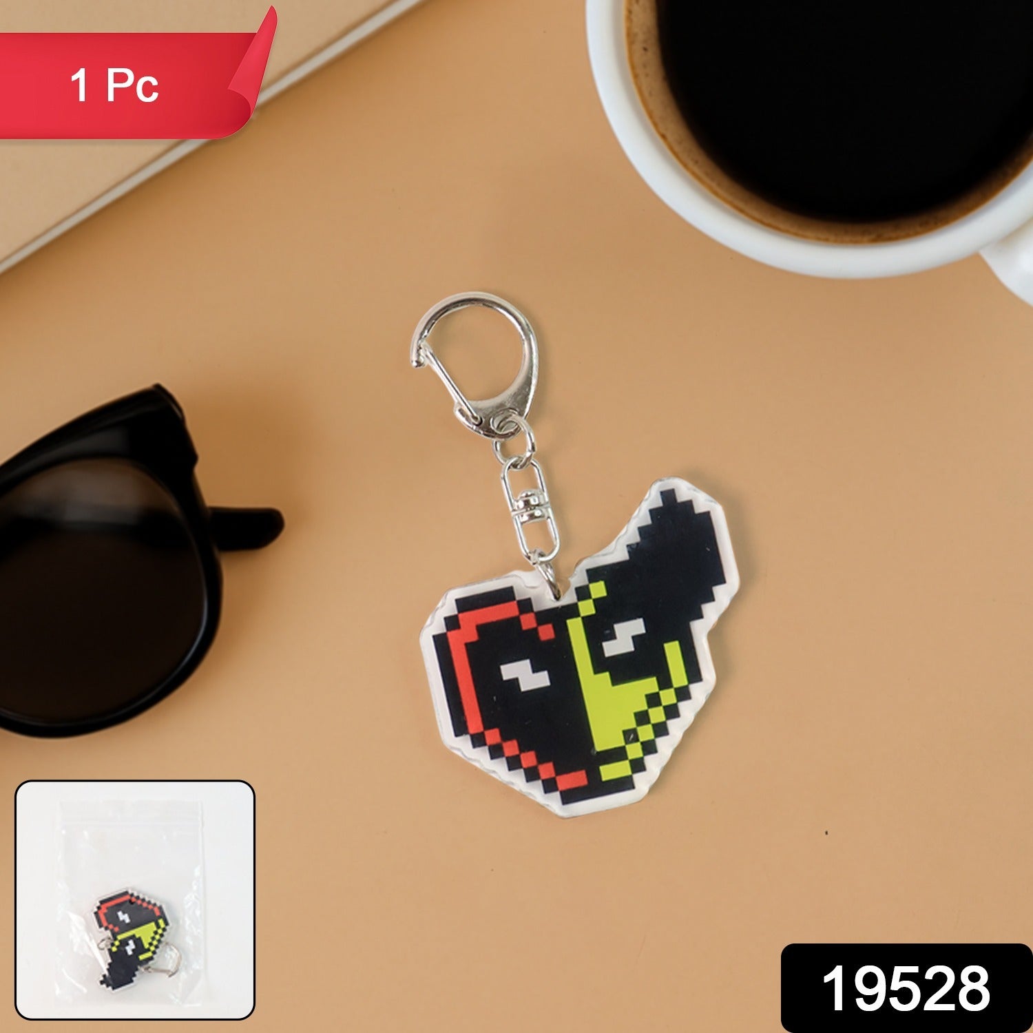 Pixel Style Acrylic Cartoon Keychain with Funky Design (1 Pc)