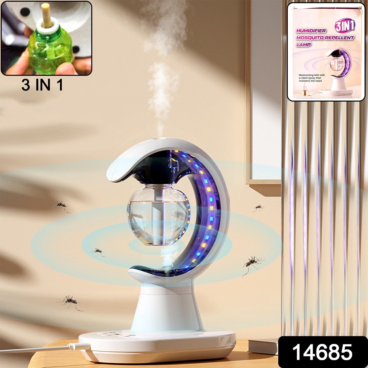 3-in-1 LED Lamp with Humidifier and Mosquito Repellent (1 Pc)