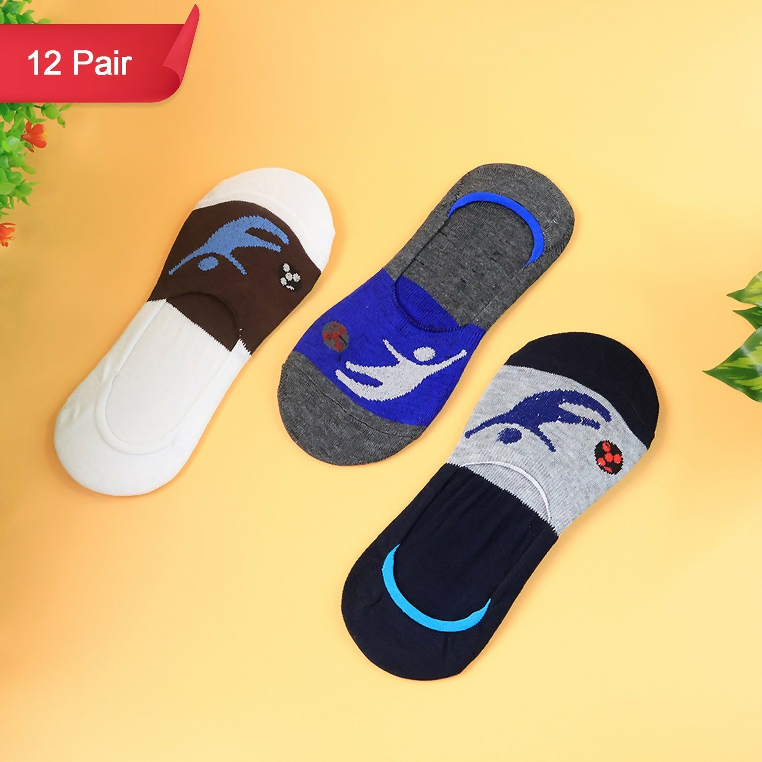 12 Pair No Show Invisible Low Cut Sports Socks for Men & Women – Casual Comfort Fit with Fun Sport Design