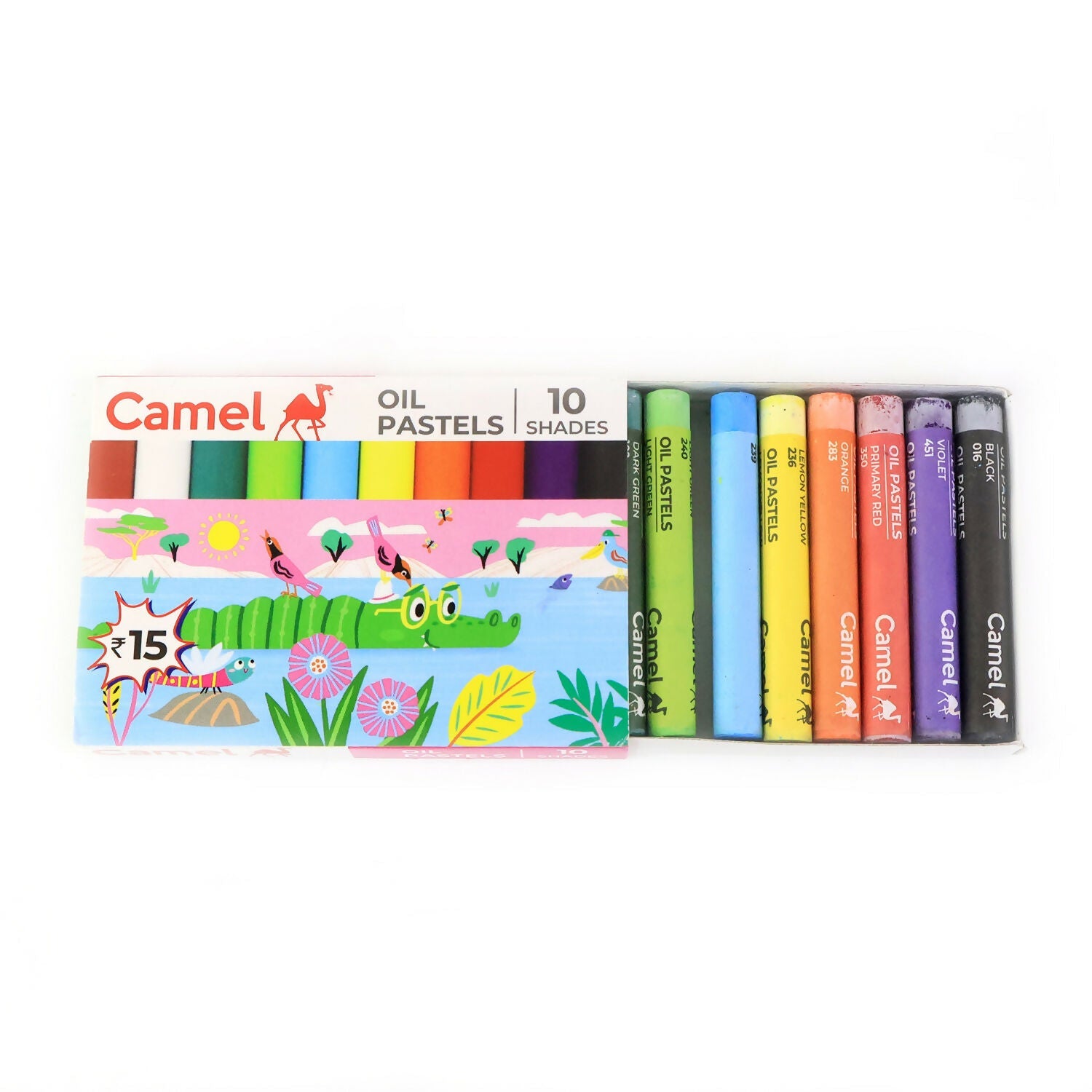 Camel Oil Pastels – 10 Assorted Shades (Compact Colouring Set for Kids & Students)