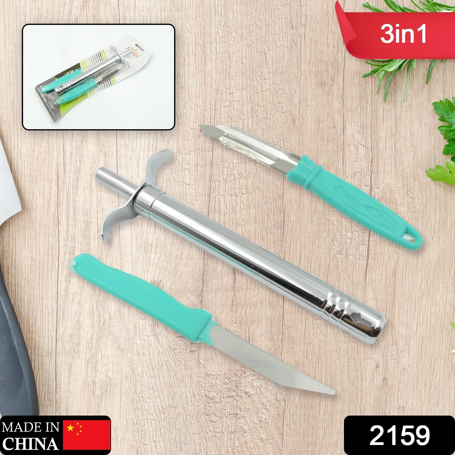 3-in-1 Kitchen Combo: Lighter, Stainless Steel Knife & Peeler