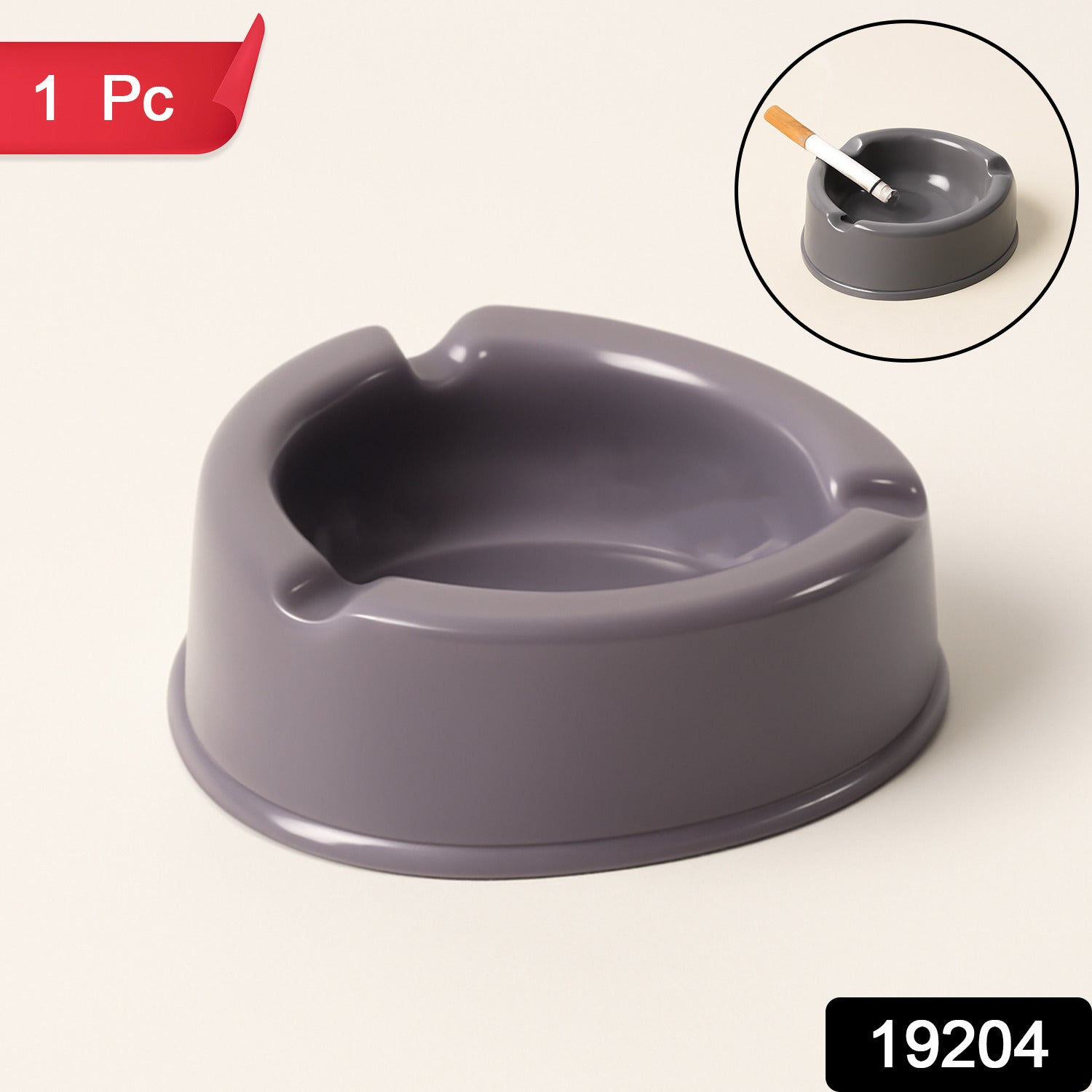 Oblivion Durable Plastic Ashtray with Wide Bowl and Triple Cigarette Holder Slots (1 pc)