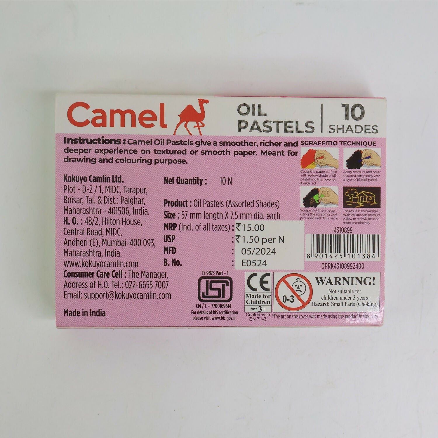 Camel Oil Pastels – 10 Assorted Shades (Compact Colouring Set for Kids & Students)