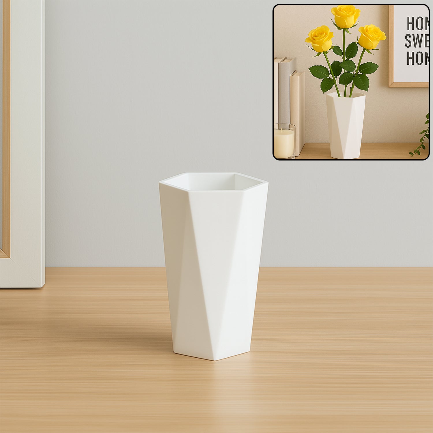 Modern Geometric Hexagon Plastic Flower Vase (1 Pc)