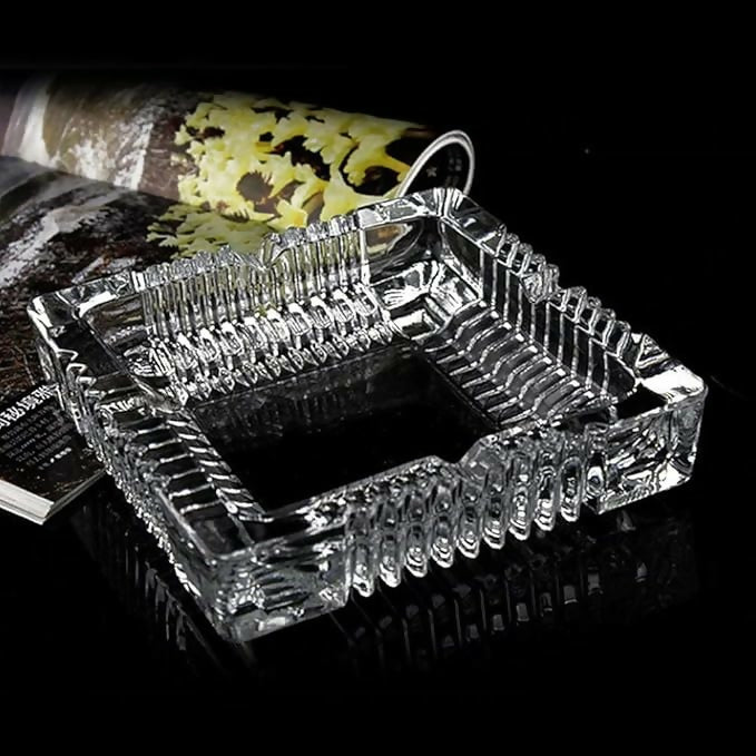 Luxury Glass Ashtray Glass Square Ashtrays for, Home, Office and Deck Decoration Crystal Clear Glass Ashtray for Cigarette,This Smocking Tray is Big Enough and Premium in Quality