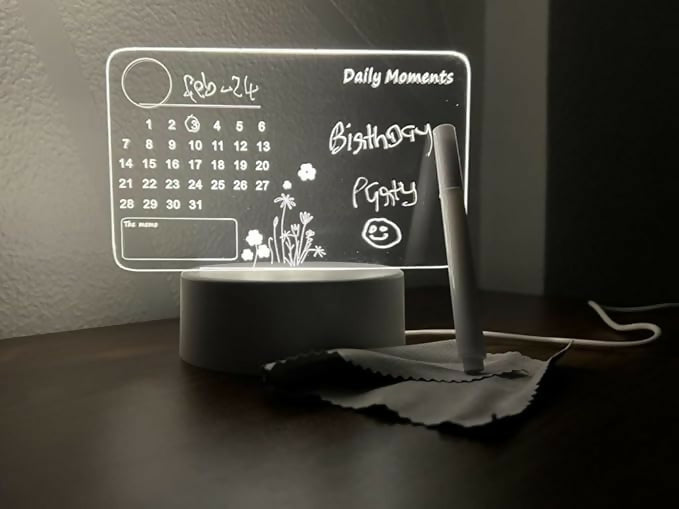 LED Acrylic Message Board with Marker – Night Light Desktop Writing Pad for Notes, Reminders, Doodles & Daily Planning – Reusable Erasable Glowing Memo Board for Home, Office, or Kids' Study Table