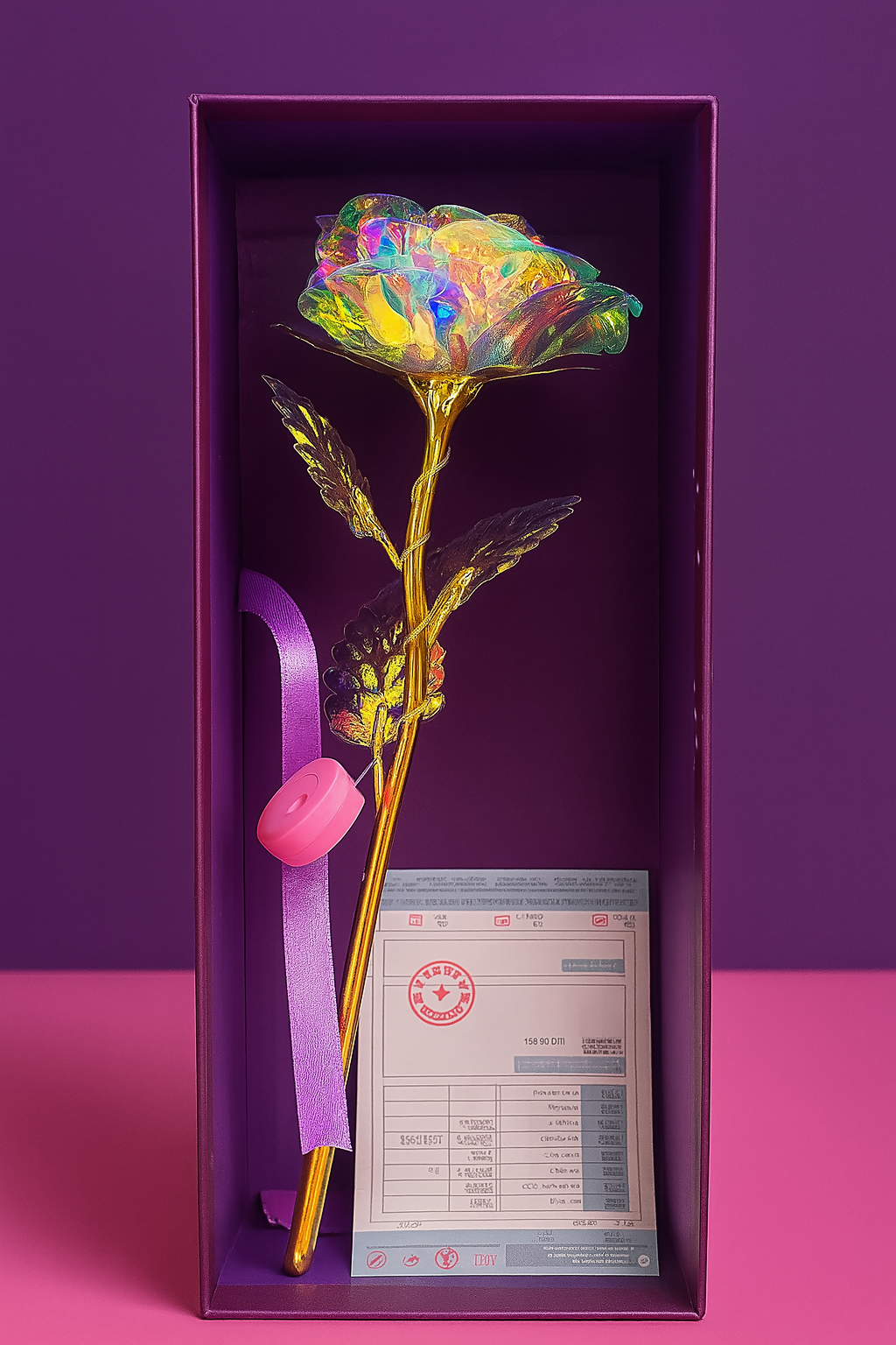 24K Gold Foil Artificial Rose with LED Light in Elegant Gift Box | Multicolor Galaxy Flower with Stand, Certificate & Ribbon – Romantic Gift for Valentine, Anniversary, Birthday, Mother's Day