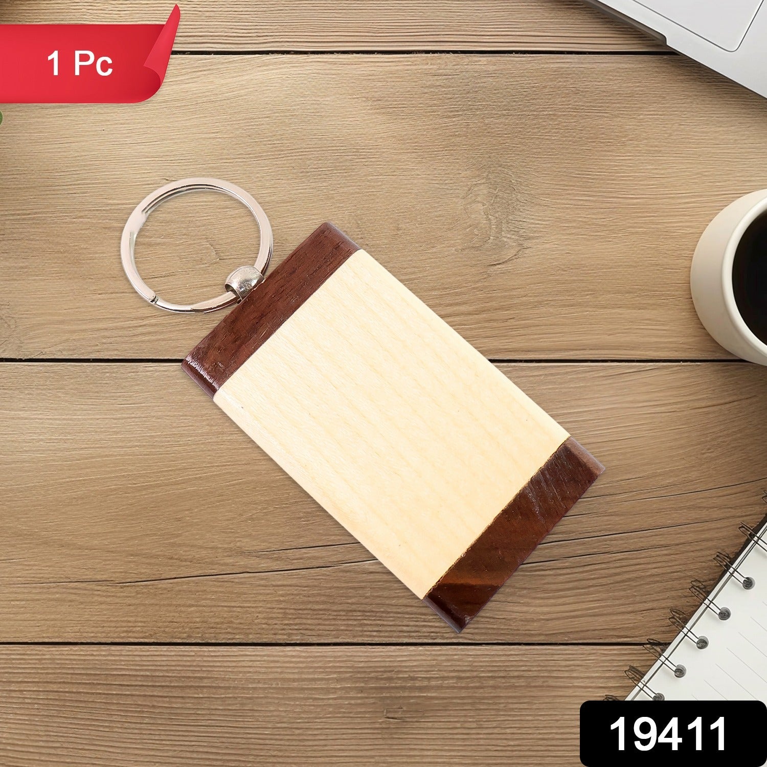 Premium Wooden Keychain with Dual Tone Finish (1 Pc)