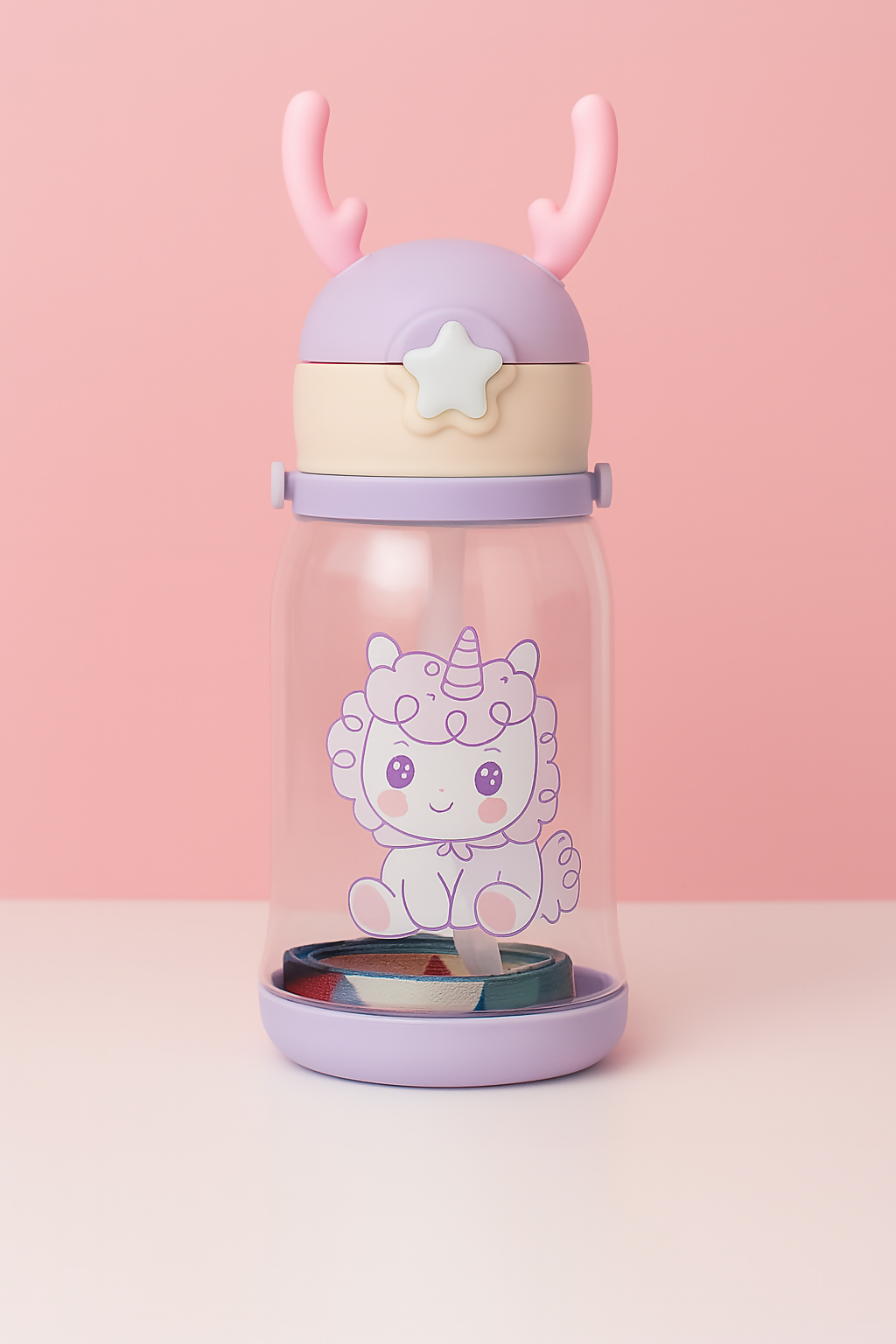 Cartoon Water Bottle for Kids – BPA-Free with Straw, Strap & Antler Cap Cute Sipper Water Bottle with Straw Shoulder Strap Leakproof Deer Design Water Bottle for Students Best Birthday Return Gifts