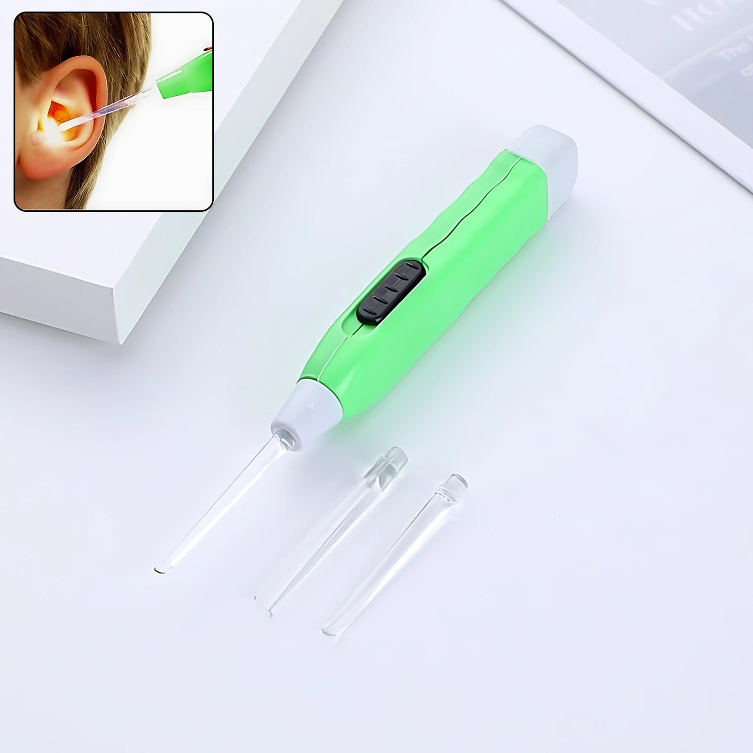 Green LED Flashlight Earpick with Tweezer (1 Pc)