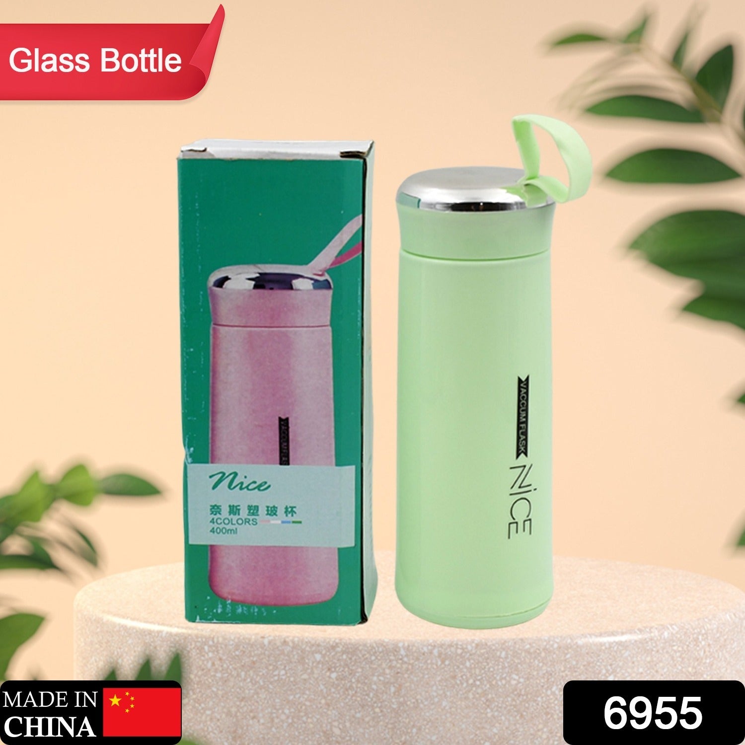 Water bottle 400ml leak proof, glass water bottle with daily water intake for gym and children, Nice Bottle (1 pc /Mix Color)