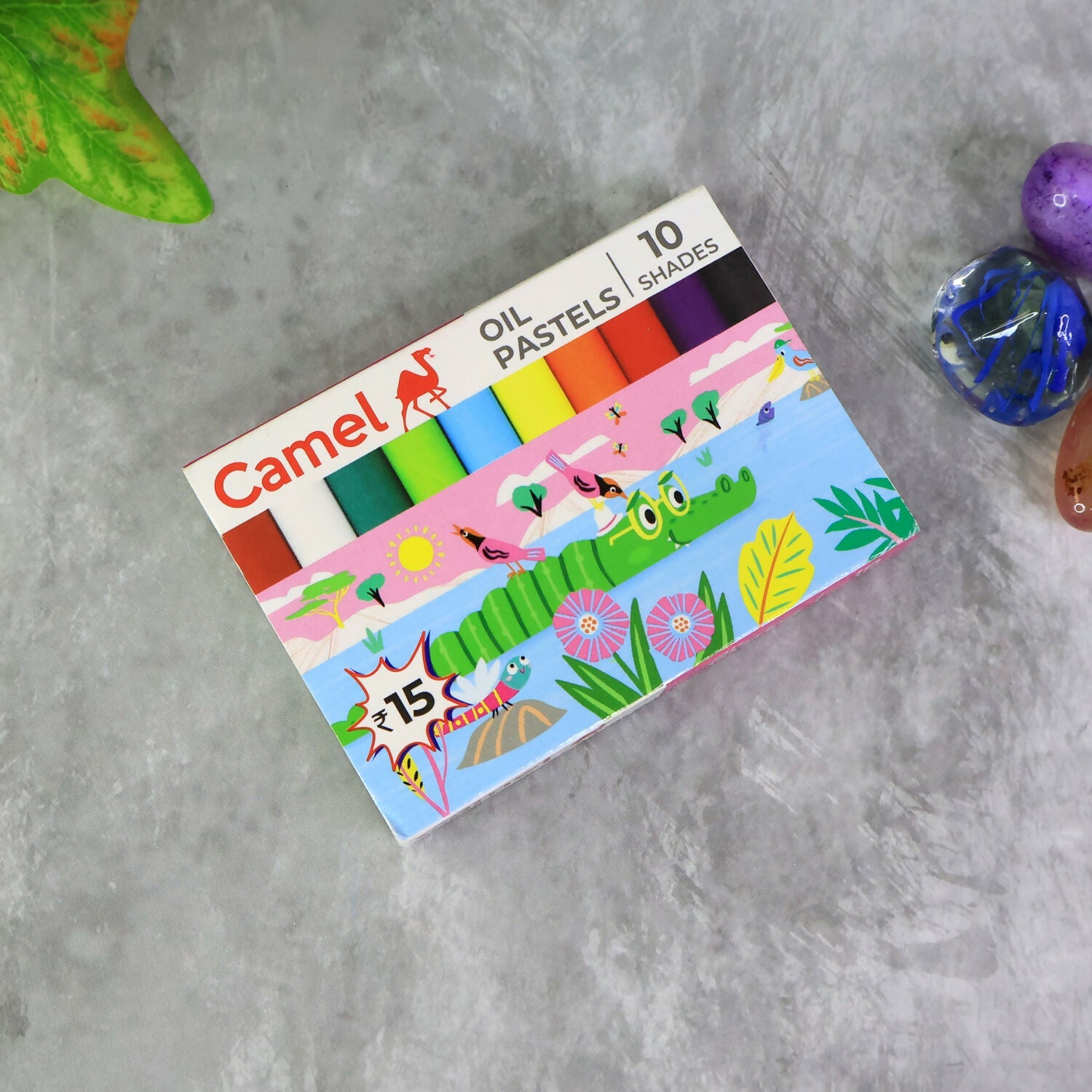 Camel Oil Pastels – 10 Assorted Shades (Compact Colouring Set for Kids & Students)