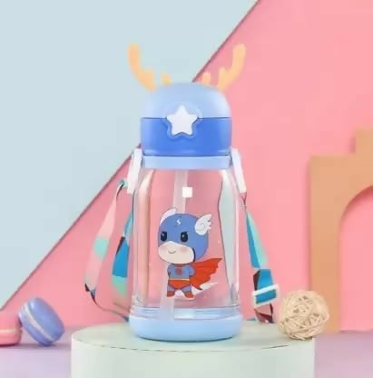 Kids Water Bottle – BPA-Free with Strap & Antler Lid Cute Sipper Water Bottle with Straw Shoulder Strap Leakproof Deer Design Water Bottle for Students Best Birthday Return Gifts