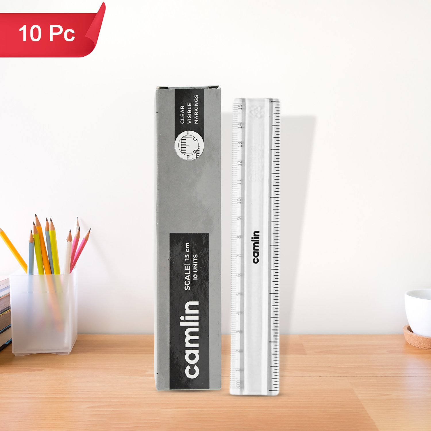 Camlin 15 cm Transparent Plastic Scale Pack of 10 Units