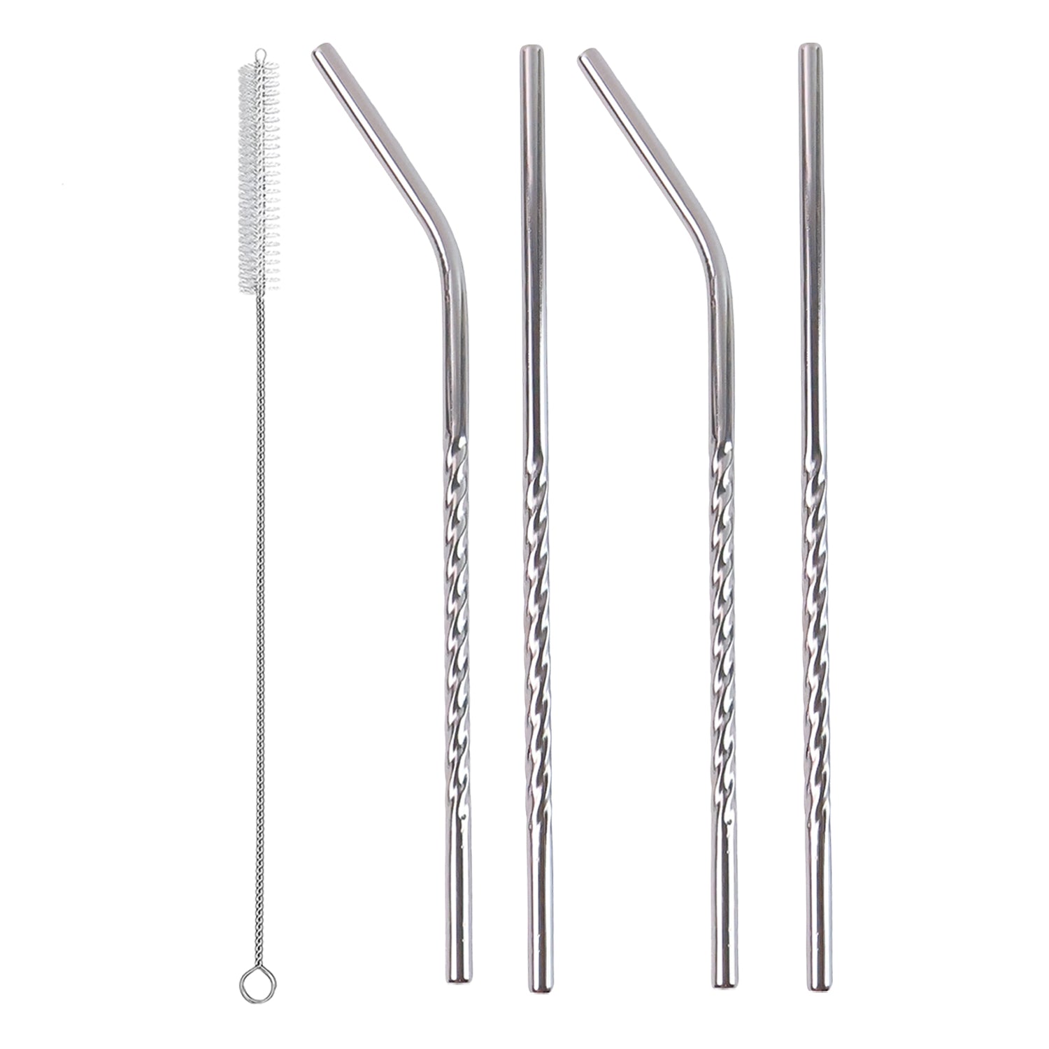 Set of 4 Stainless Steel Straws & Brush (2 Straight straws, 2 Bent straws, 1 Brush)