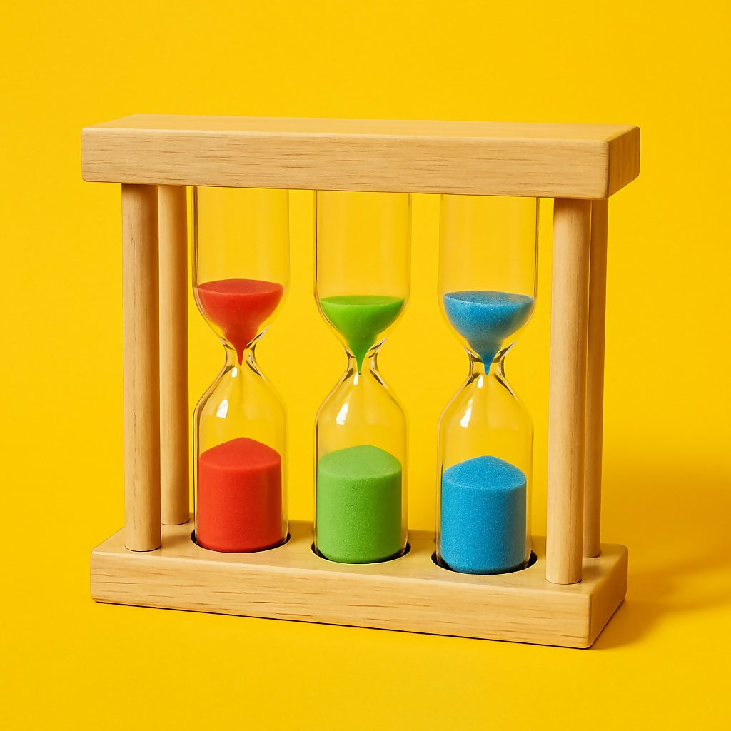 3-in-1 Colorful Sand Timer Set (1 Min, 3 Min, 5 Min) with Wooden Frame – Visual Time Management Hourglass for Kids, Study, Office, Kitchen & Meditation – Durable Glass Sand Clocks