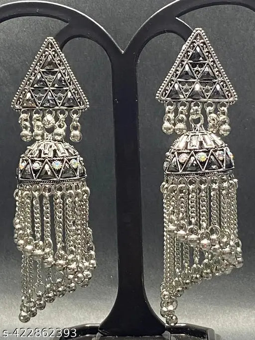 Oxidised Silver Plated Brass Jhumka Earring with Pearl Work for Women & Girls