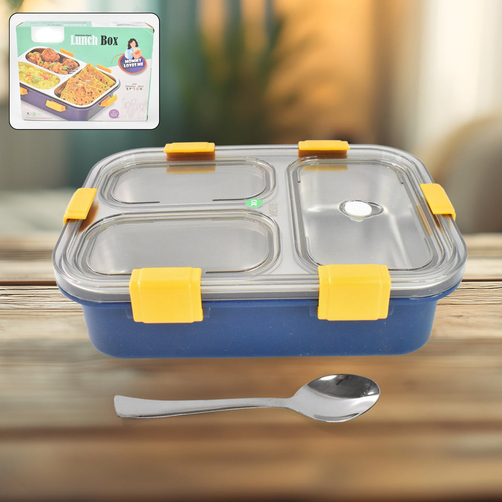 3 Compartment Transparent Stainless Steel Lunch Box for Kids