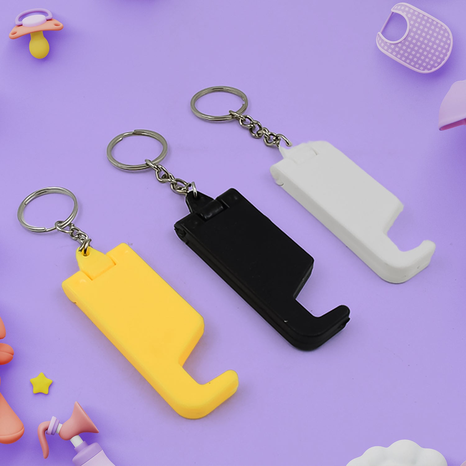 Customized / Personalized 2 in 1 Plastic Keychain with Mobile Stand / Phone Holder (1 Pc / Multicolor)