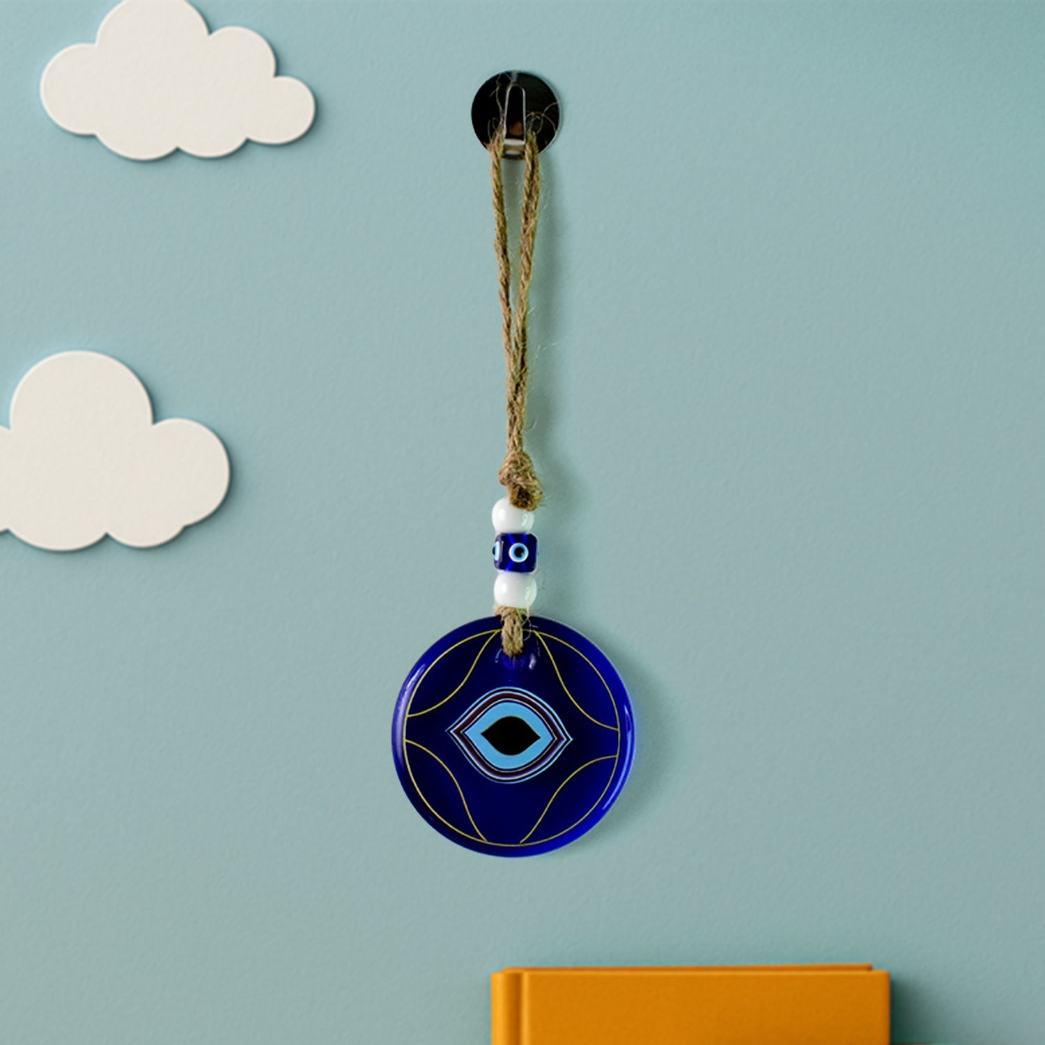 Decorative Evil Eye Wall Hanging Nazar Protector Charm with Beads, Wind Chime (1 Pc)