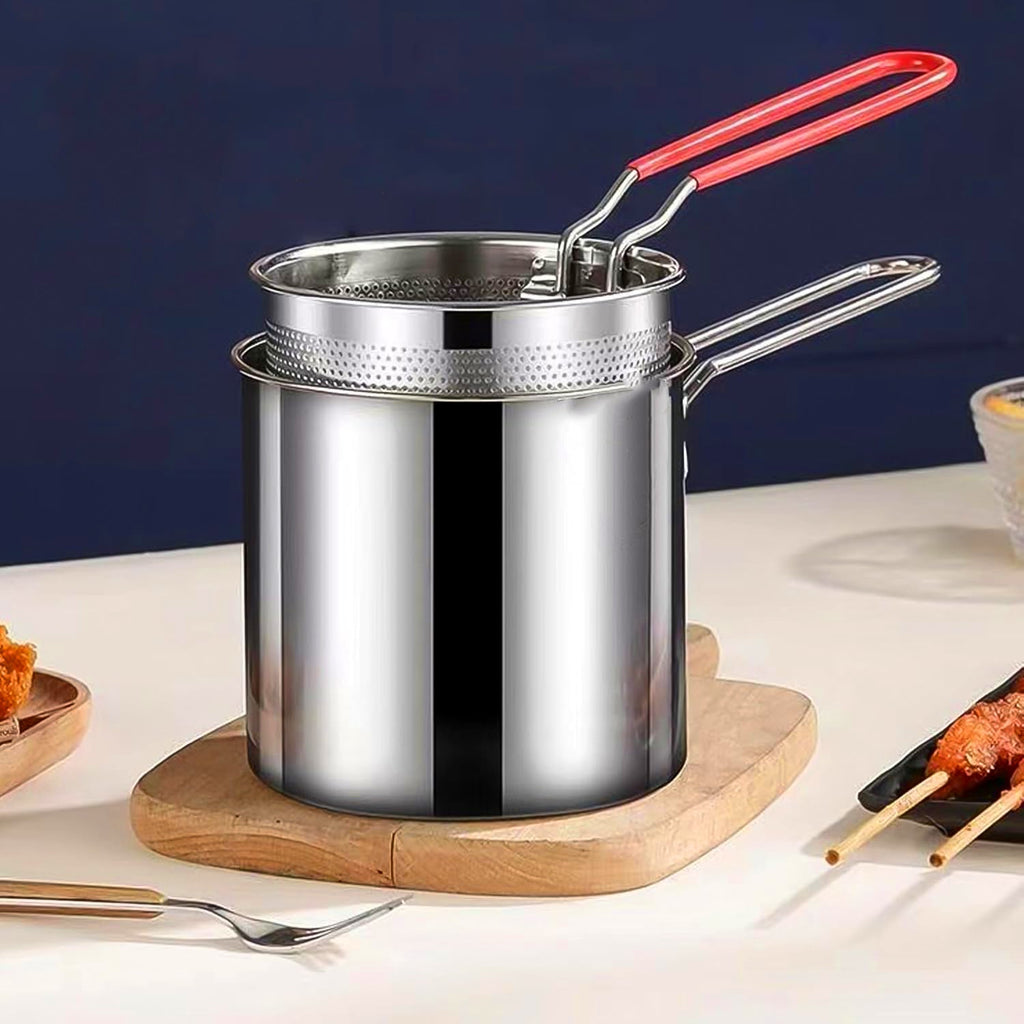 Small Deep Frying Pot With Strainer Basket (2 Pc Set / 1200 ML))