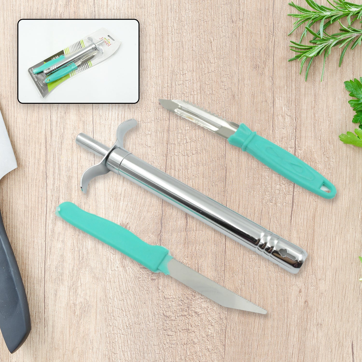 3-in-1 Kitchen Combo: Lighter, Stainless Steel Knife & Peeler