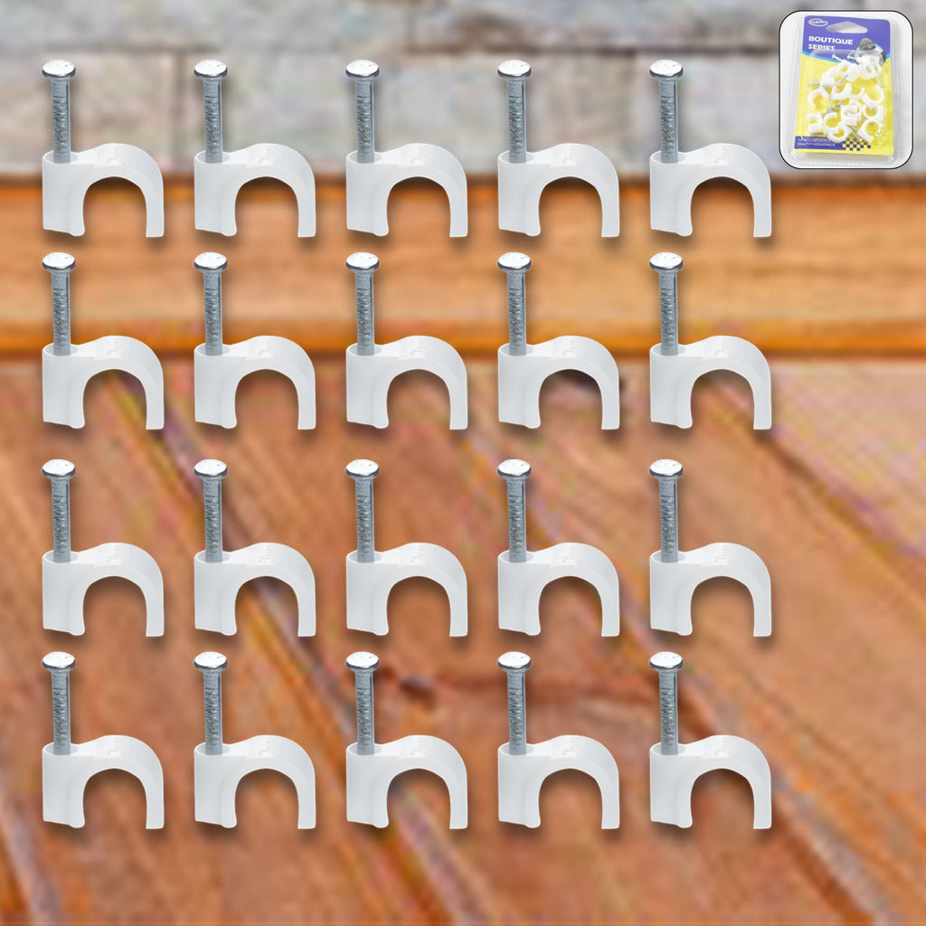 Wire Wall Clips, Plastic Cable Clips Round Wire Pins with Steel Nail (20 Pcs Set)