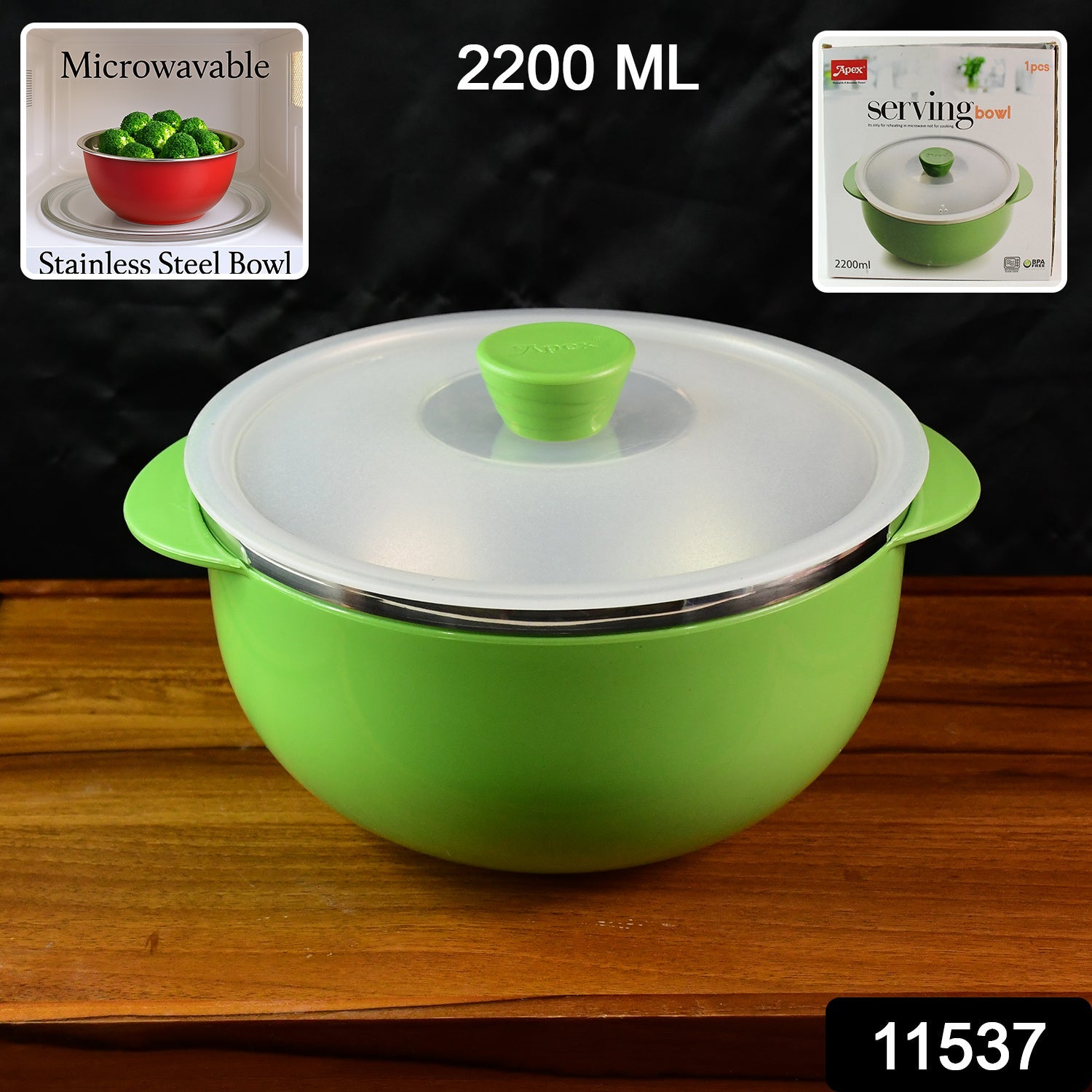 Apex 2200ml Microwave-Safe Plastic Serving Bowl with Lid (1 Pc)