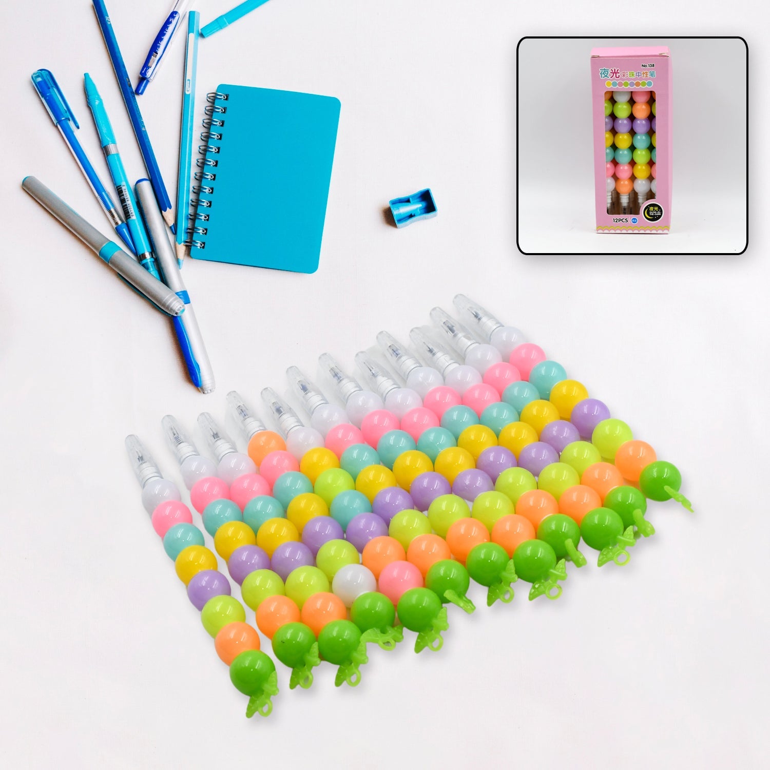 Stylish Pearls Pen Set – Fancy Multicolor Non-Sharpening Moti Gel Pens for Kids (12 Pc Set)