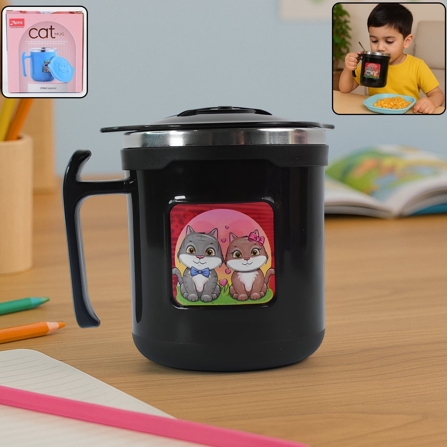 Customize 1 Pc Apex Cat Mug – 250 ml Stainless Steel Insulated Inner with Cute Cat Print