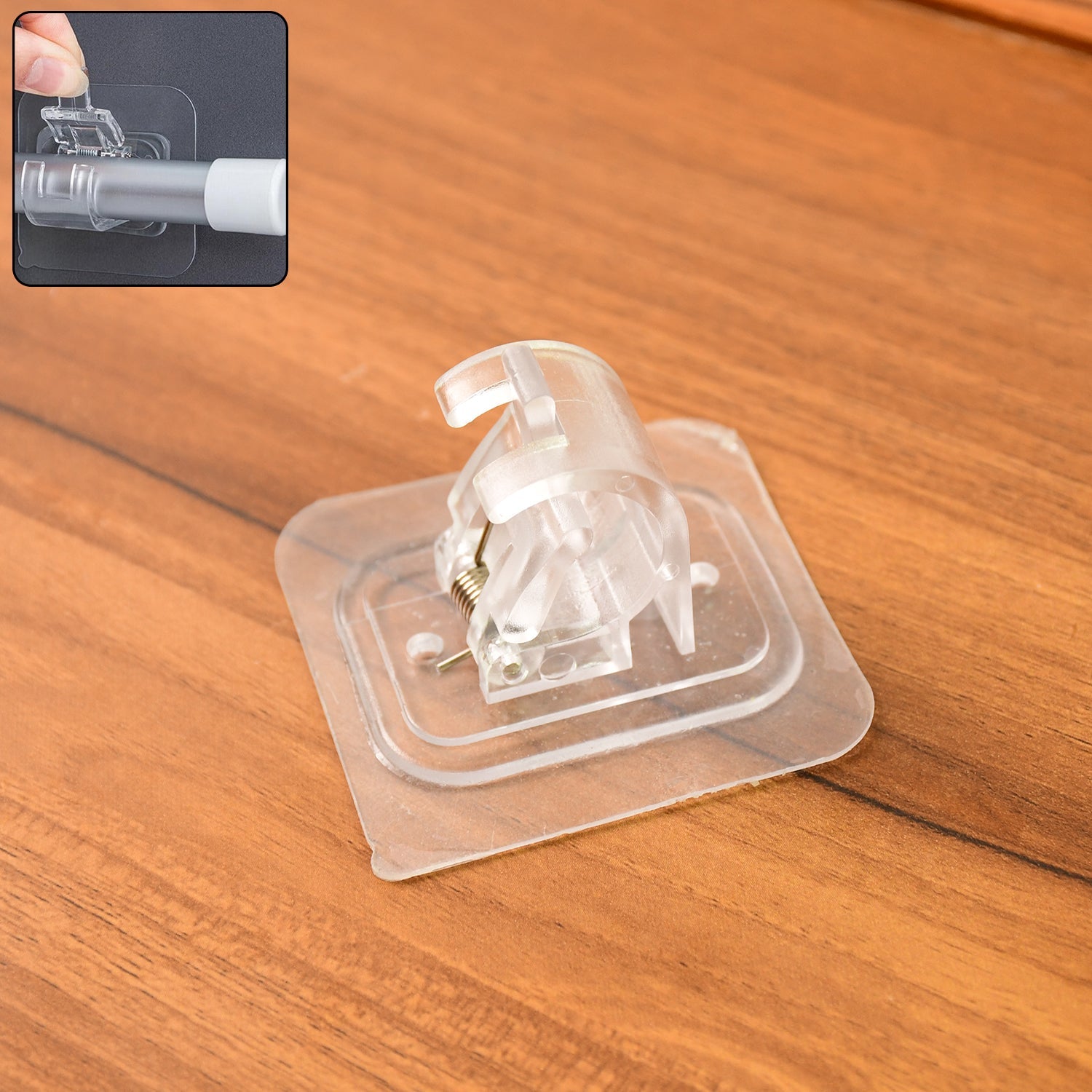 Wall Mount Transparent Self-Adhesive Clip with Strong Spring Grip