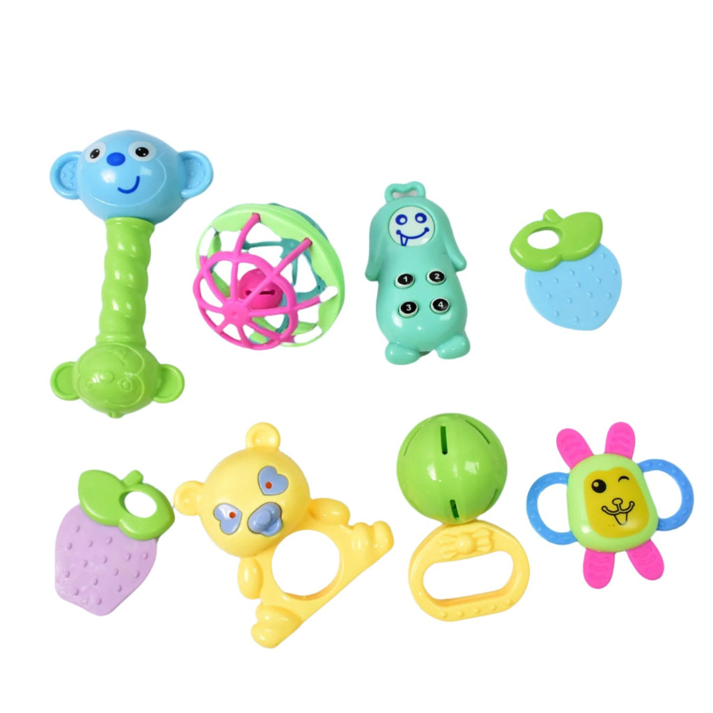 Kinder Rattles Classic Store Plastic Non-Toxic Shake and Grab Ball Baby Rattles & Teethers (8 Pcs Set)