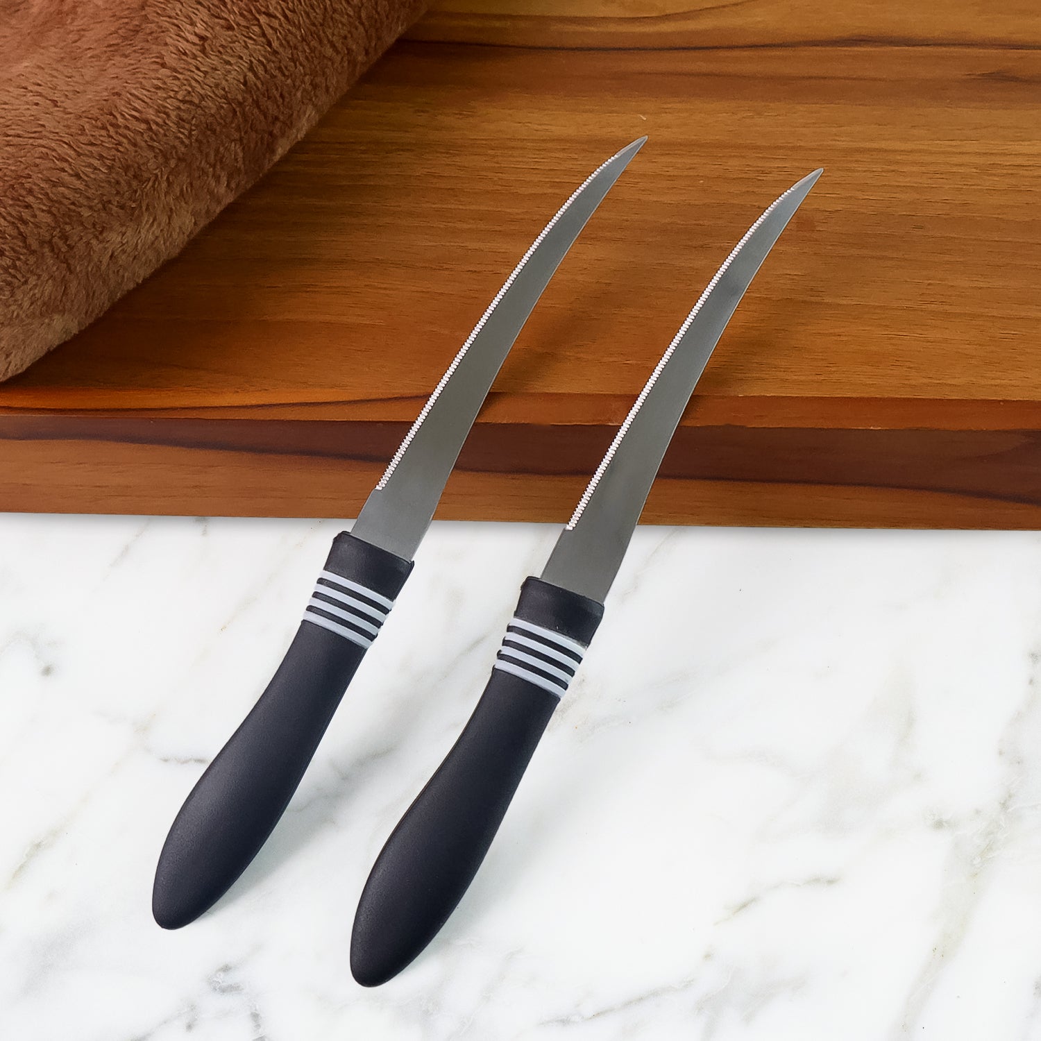 Premium Curved Serrated Stainless Steel Kitchen Knife Set (Mix Color & 2 Pc)