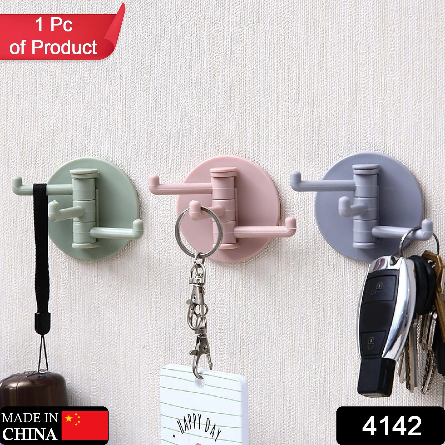 180° Rotating Punch-Free 3-Hook Sticky Hook – 1 Pc