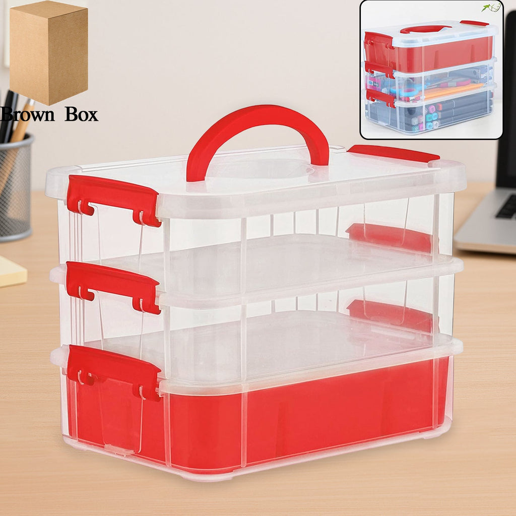 3-Layer Multi-Purpose Transparent Plastic Storage Carry Box with Handle