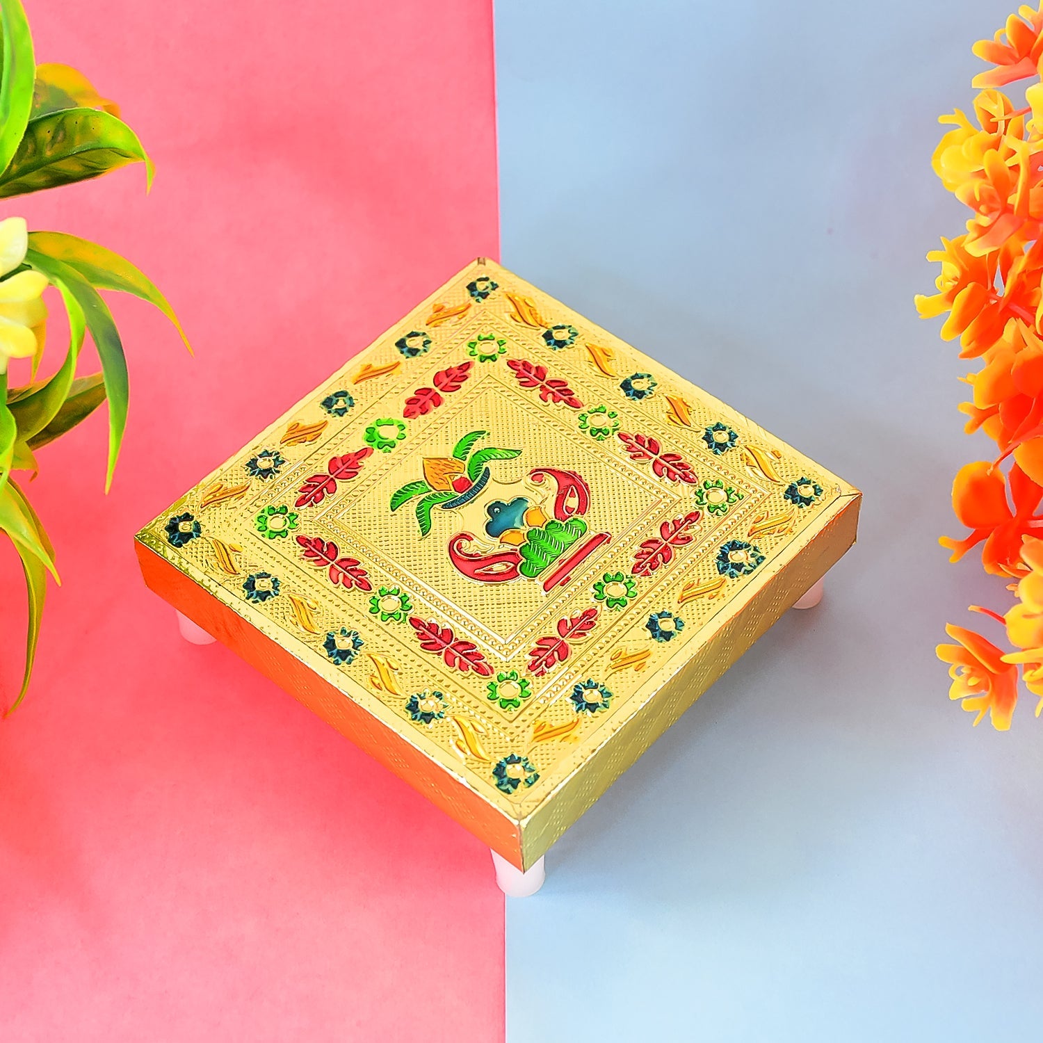 Handicraft Wood Chowki for Pooja , Wooden Bajot (1 Pc / Mix Descign & Color)