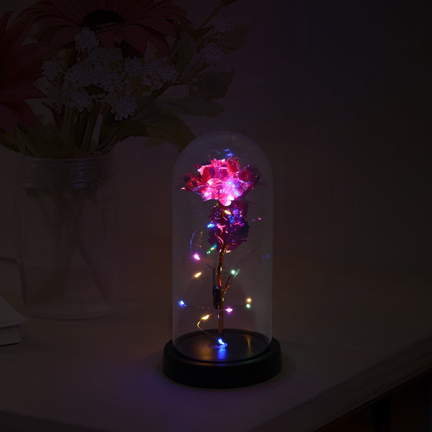 LED Decorative Rose with Butterfly in Transparent Plastic Dome (1 Pc / Battery Not Included)