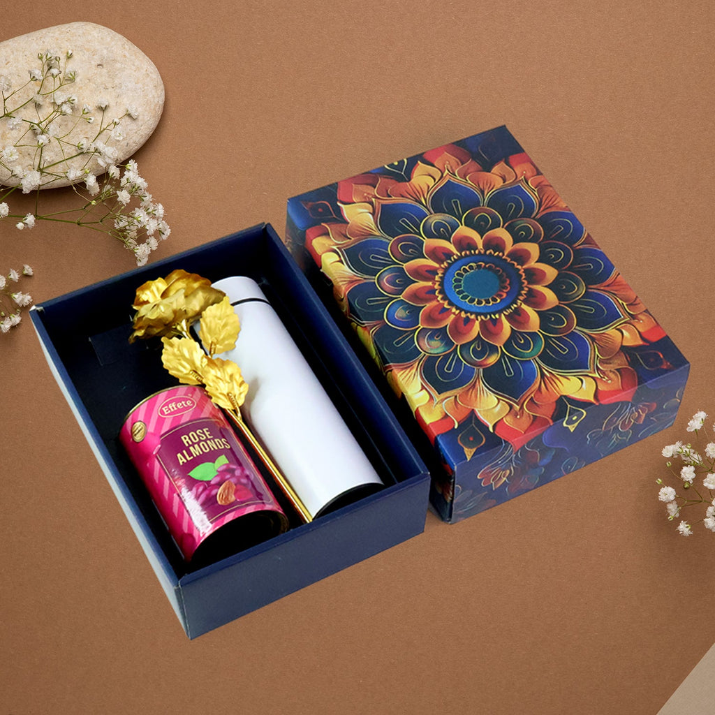 Effete Rose Almonds Gift Hamper, Golden Rose With Bottle (3 Pc Set)