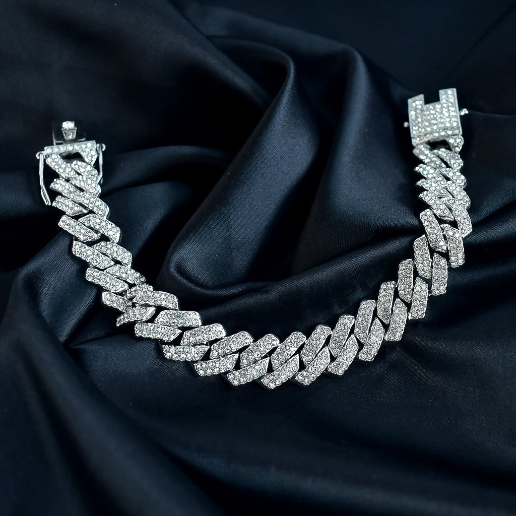 Diamond-Cut Cuban Link  Bracelet for Men Women Full Cubic Zirconia Iced Out Curb Chain  Bracelet Bling Hip Hop Jewellery